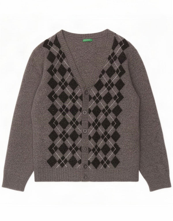Męski sweter rozpinany Benetton Średni szary Argyle/diamentowa wełna
