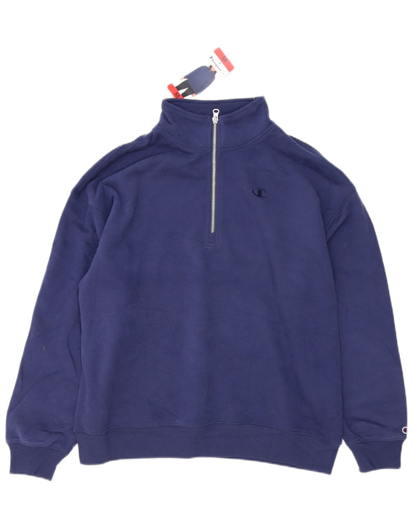 Champion Herre Zip Neck Sweatshirt Jumper Medium Navyblå Bomuld