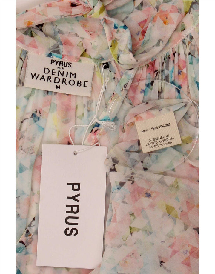 Vintage Womens Front Tie Blouse Top UK 14 Medium Multicoloured Geometric