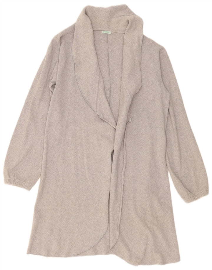 Benetton Pull cardigan ouvert long pour femme UK 14 Gris moyen
