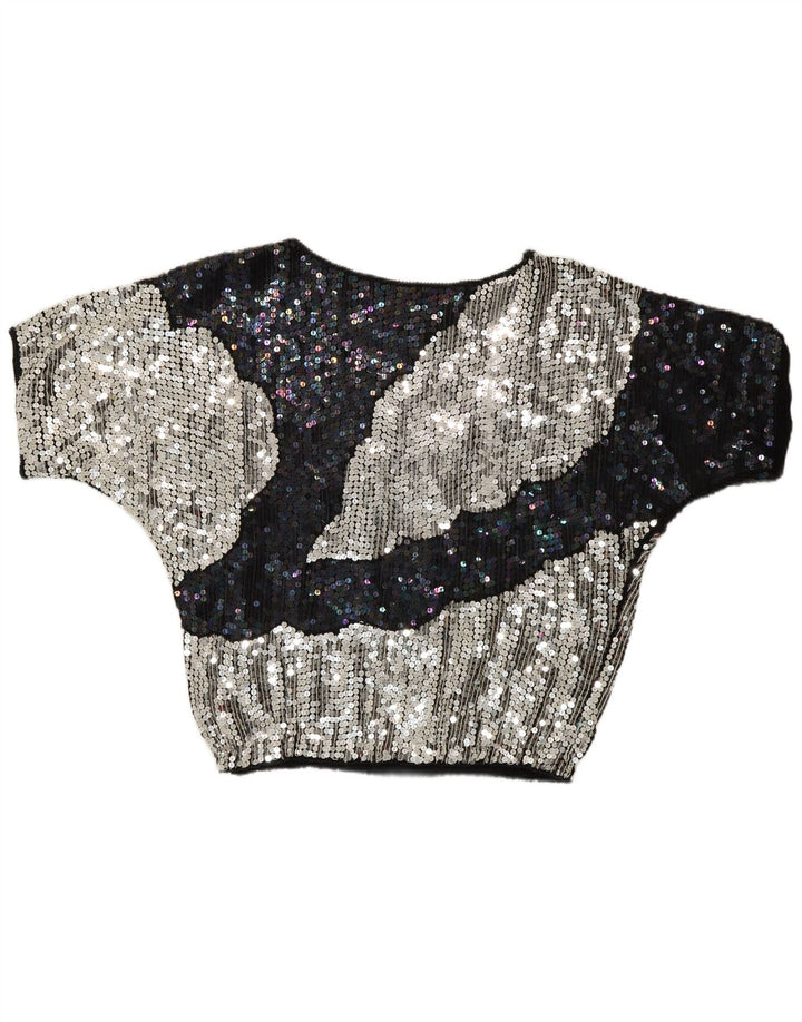Vintage Womens Evening Sequin Blouse Top UK 10 Small Multicoloured