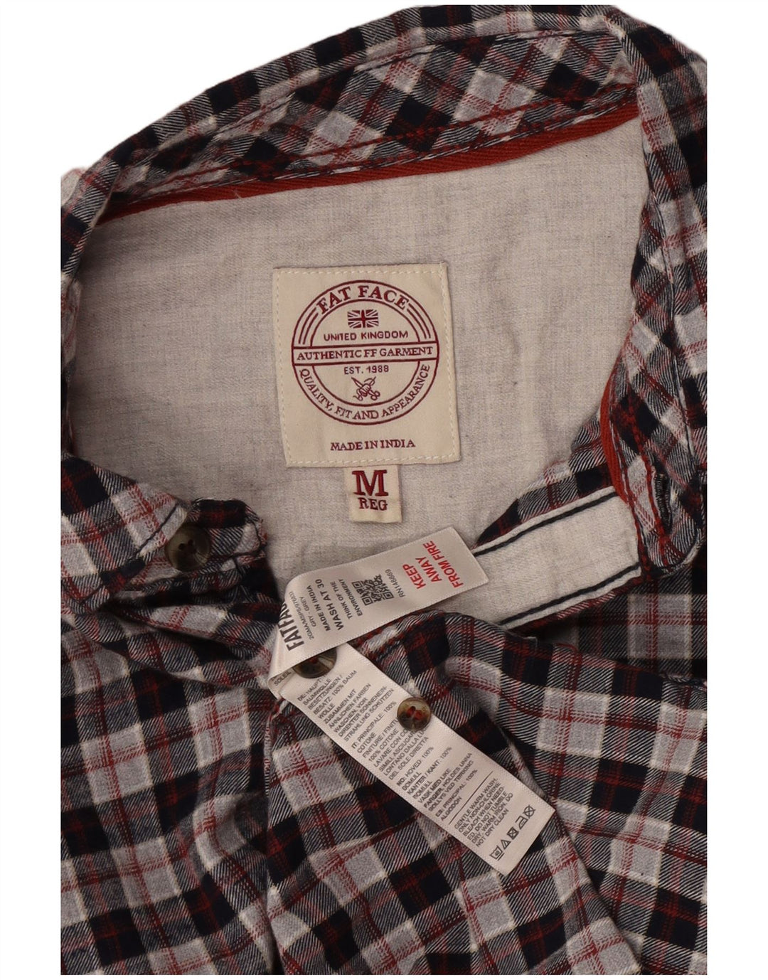 Fat Face Mens Flannel Shirt Medium Grey Check Cotton