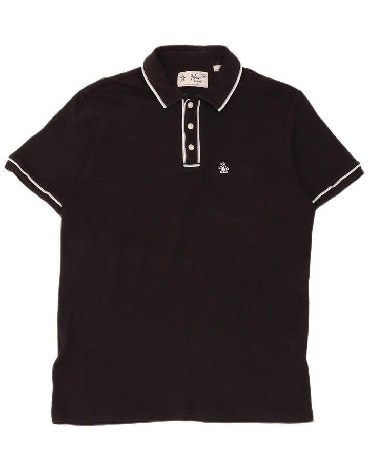 Polo da uomo Penguin in cotone a righe nere medie