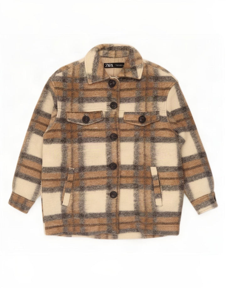 Zara Mujer Chaqueta utilitaria extragrande UK 44 Poliéster a cuadros beige medio