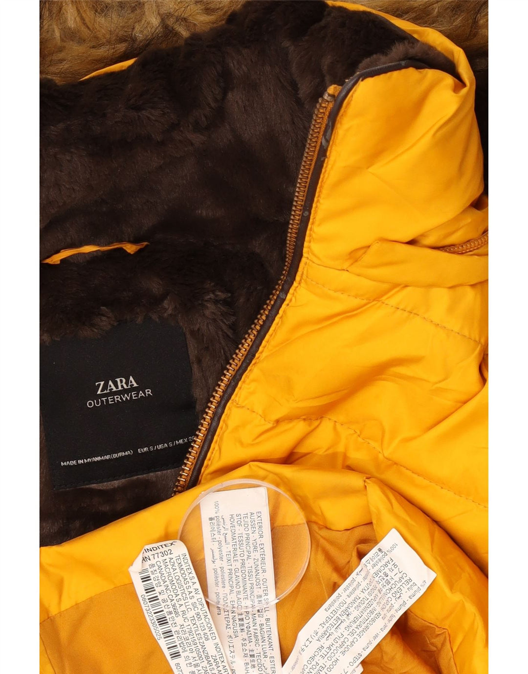 Zara hættejakke til kvinder UK 10 Lille gul polyester