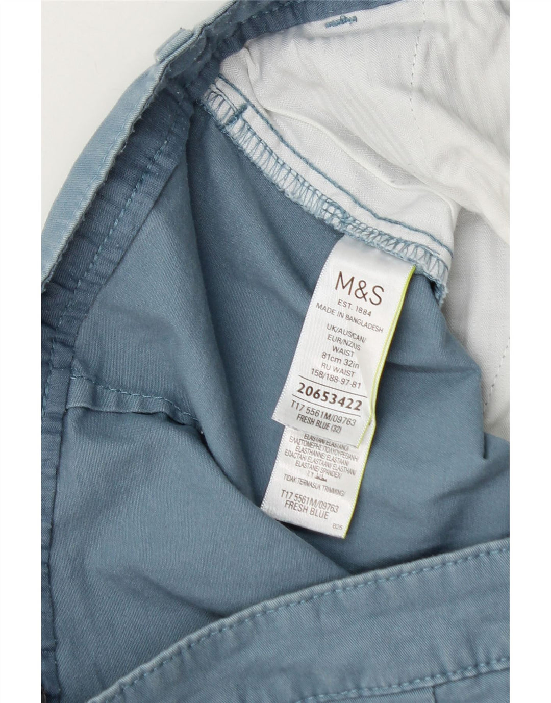 Marks & Spencer Herren Chinoshorts W32 mittelblaue Baumwolle