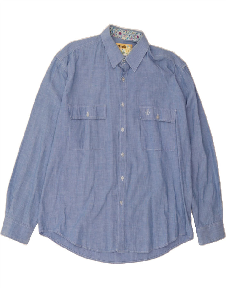 VINTAGE Mens Shirt XL Blue Cotton Vintage Vintage and Second-Hand Vintage from Messina Hembry 