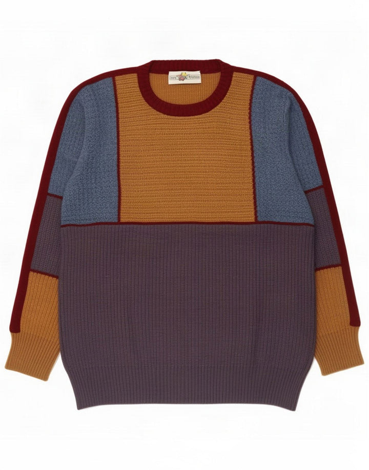 Maglione girocollo da uomo vintage girocollo color block medio multicolore