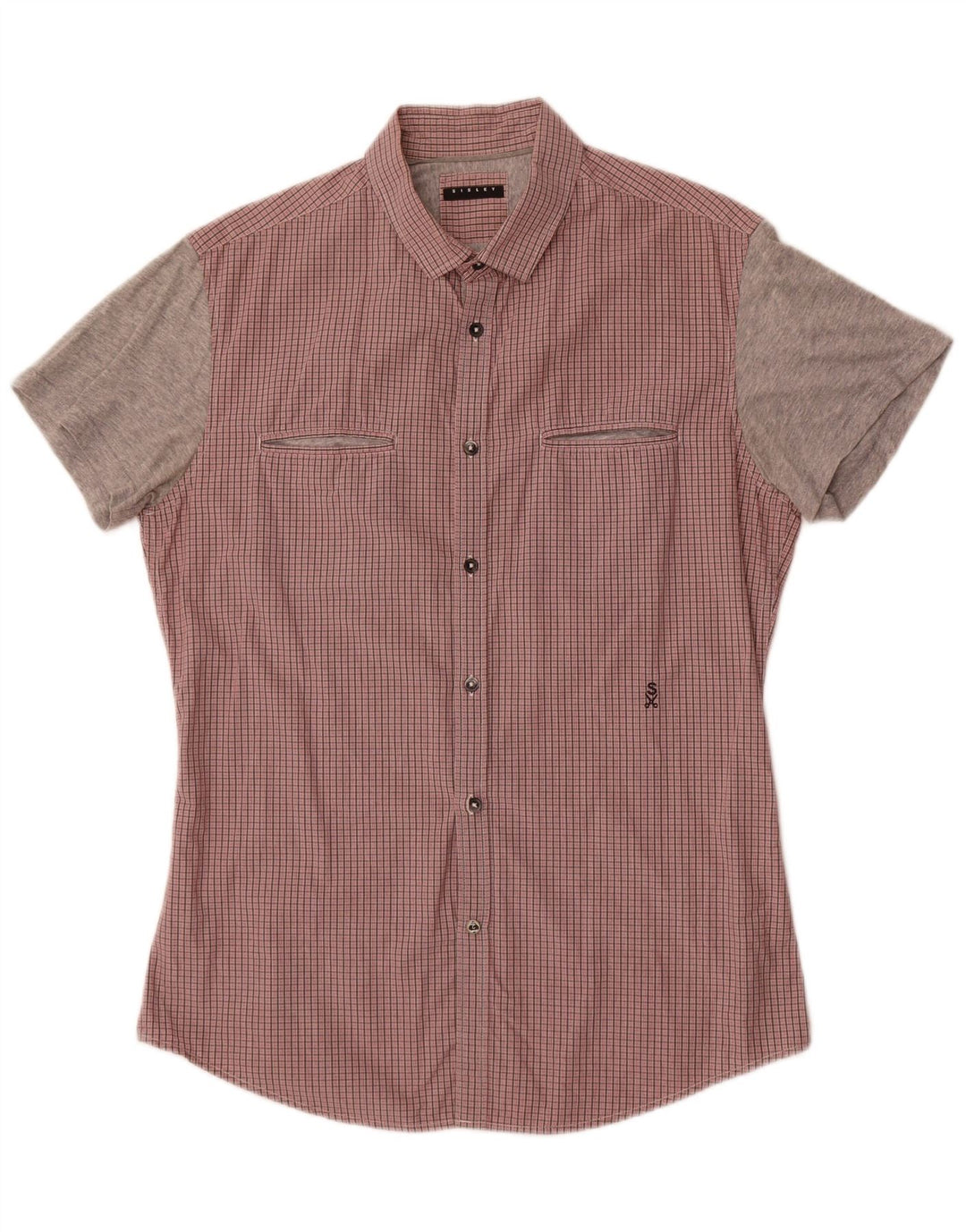 Sisley Mens Short Sleeve Shirt Large Red Check Cotton