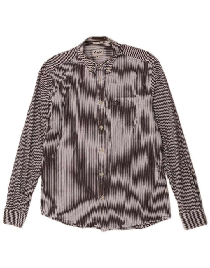 Wrangler Herren-Hemd mit normaler Passform, mittelgraue Nadelstreifen-Baumwolle
