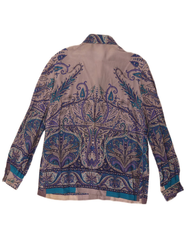 Damska bluzka koszulowa w stylu vintage UK 16, duża, niebieska, jedwabna paisley