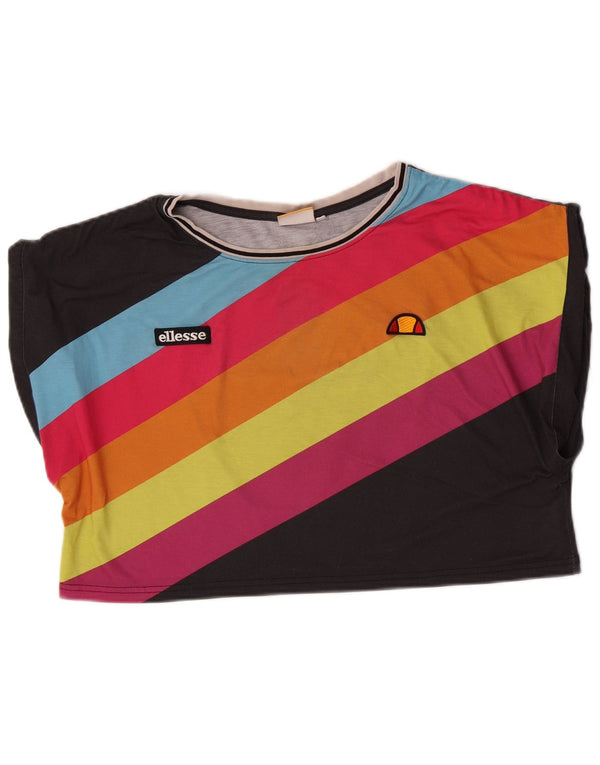 Ellesse Γυναικείο Crop Graphic T-Shirt Top UK 14 Medium Μαύρο ριγέ