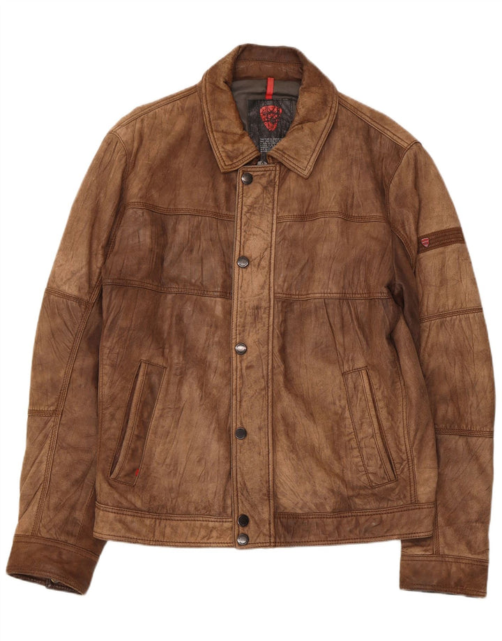 Vintage Mens Leather Jacket IT 52 Large Brown