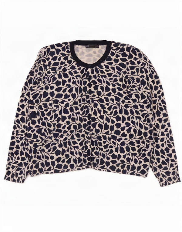 Maglione cardigan da donna Marks & Spencer UK 22 3XL Viscosa floreale blu navy