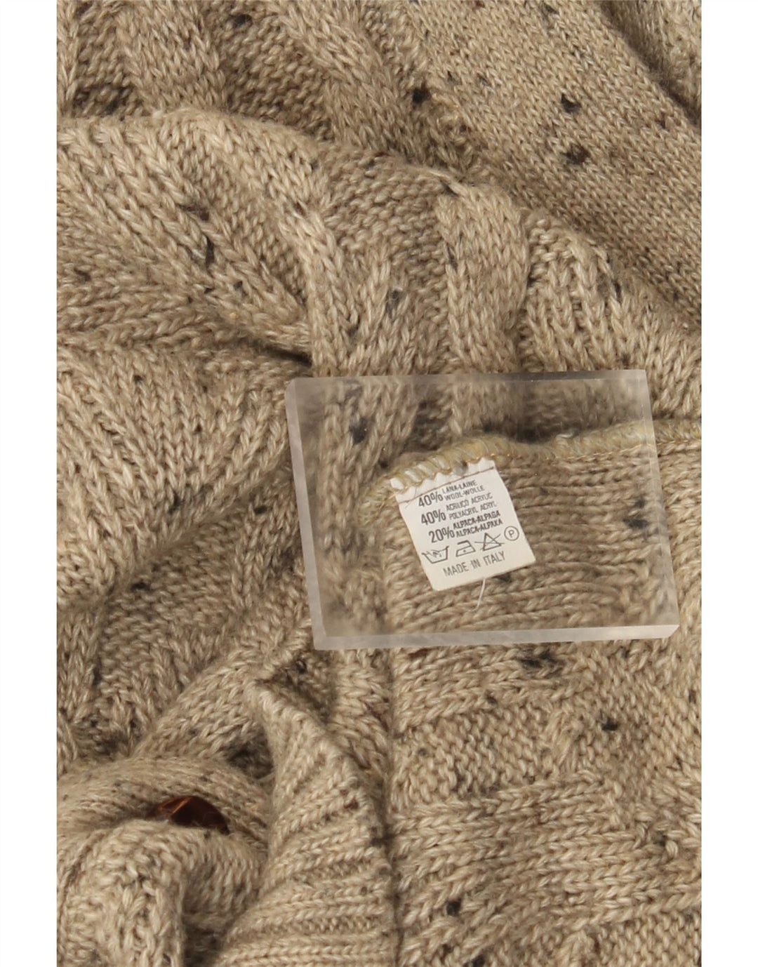 Vintage Mens Cardigan Sweater XL Beige Flecked Wool