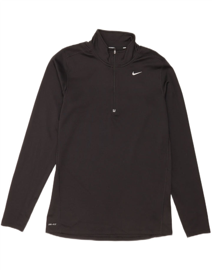 Nike férfi futócipzáras nyakú felső, hosszú ujjú, közepes fekete poliészter