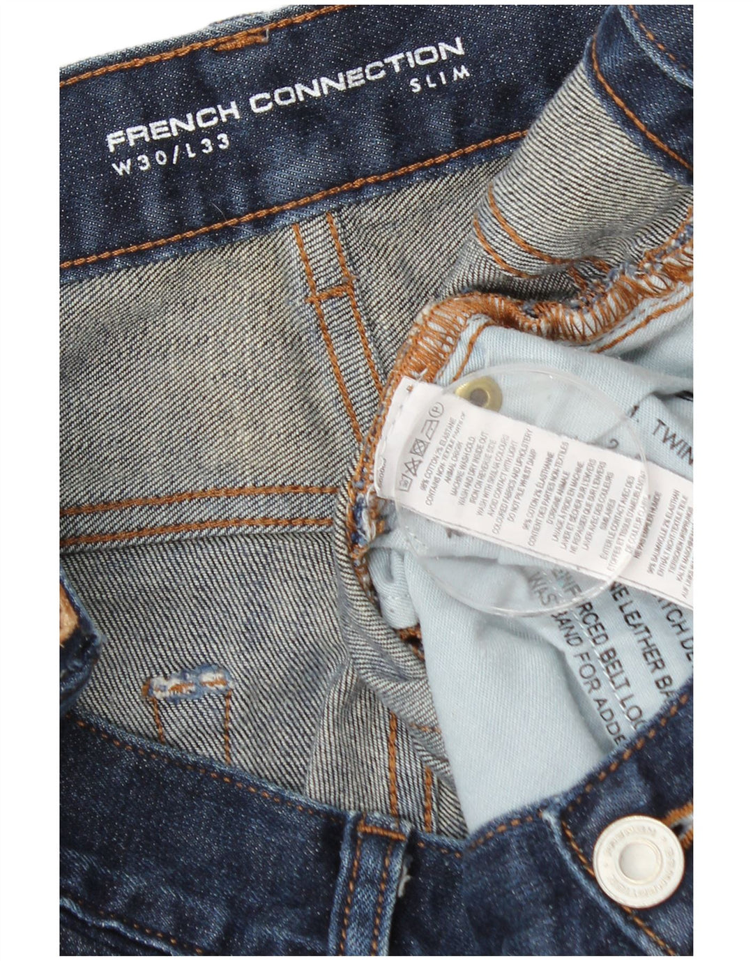 French Connection Mens Slim Jeans W30 L33 Navy Blue Cotton