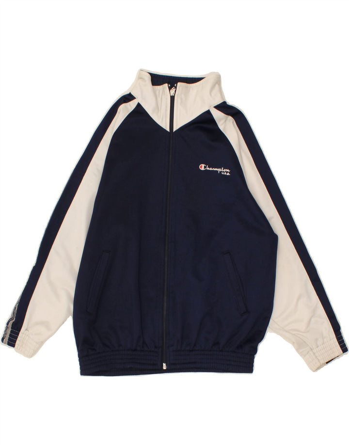 CHAMPION Boys Tracksuit Top Jacket 7-8 Years Small Navy Blue Colourblock Vintage Champion and Second-Hand Champion from Messina Hembry 