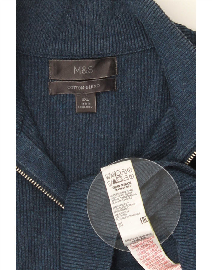 Marks & Spencer Mens Zip Neck Jumper Sweater 3XL Navy Blue Polyester