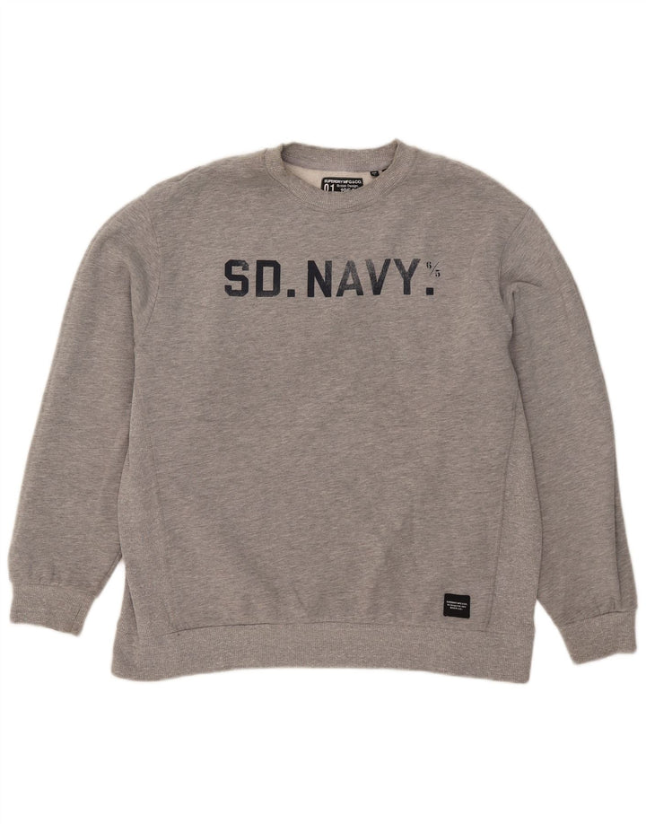 Superdry Womens Grafisk Oversized Sweatshirt Jumper UK 14 Stor Grå Bomuld