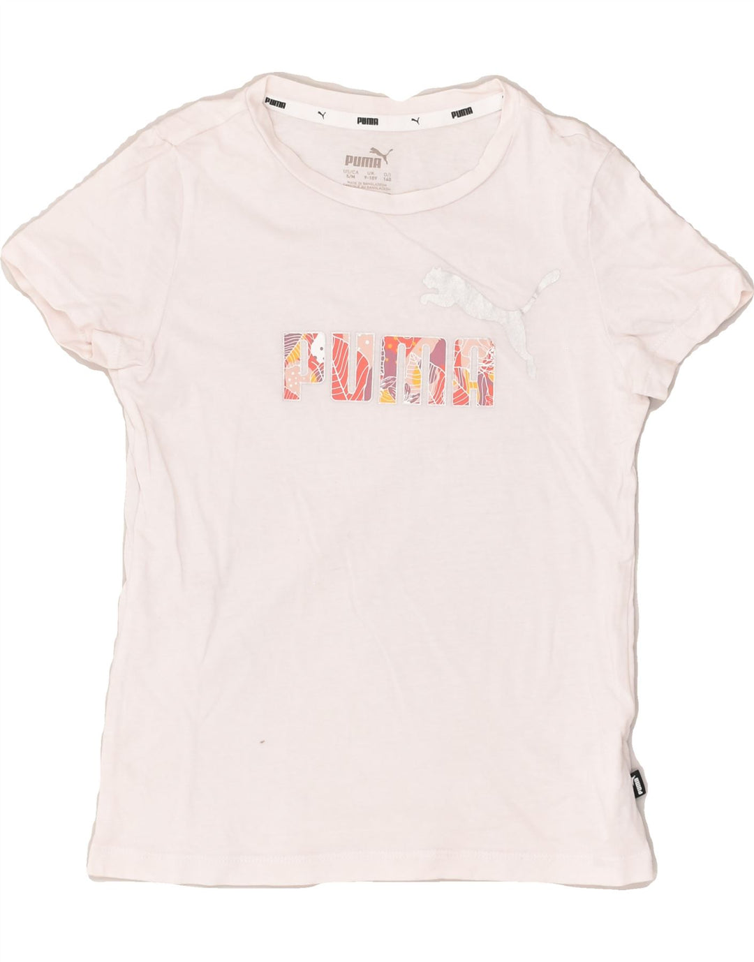 PUMA Girls Graphic T-Shirt Top 9-10 Years White Cotton | Vintage Puma | Thrift | Second-Hand Puma | Used Clothing | Messina Hembry 