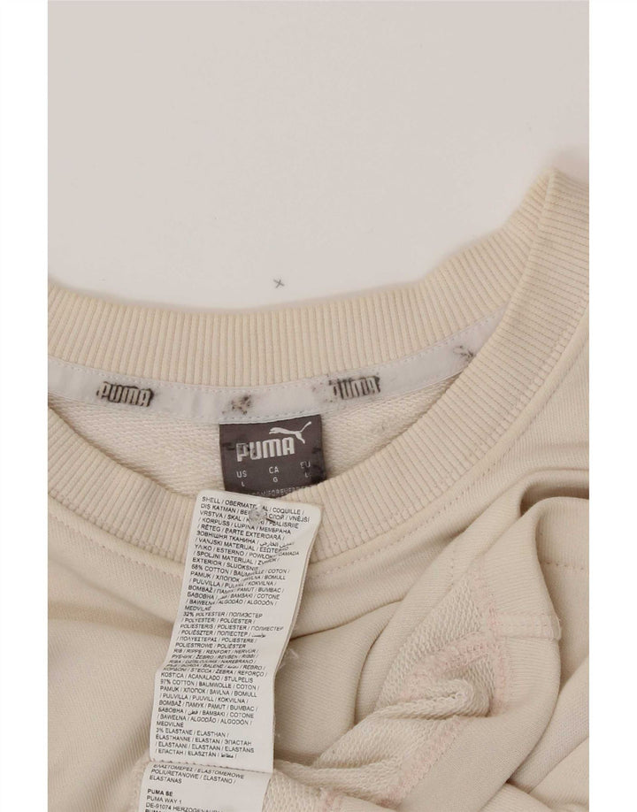 Felpa da donna con grafica corta oversize Puma da donna, taglia UK 16, taglia grande, beige