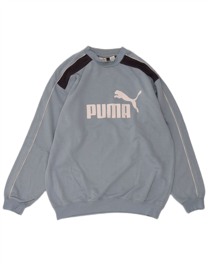 PUMA Mens Graphic Sweatshirt Jumper Small Blue Colourblock