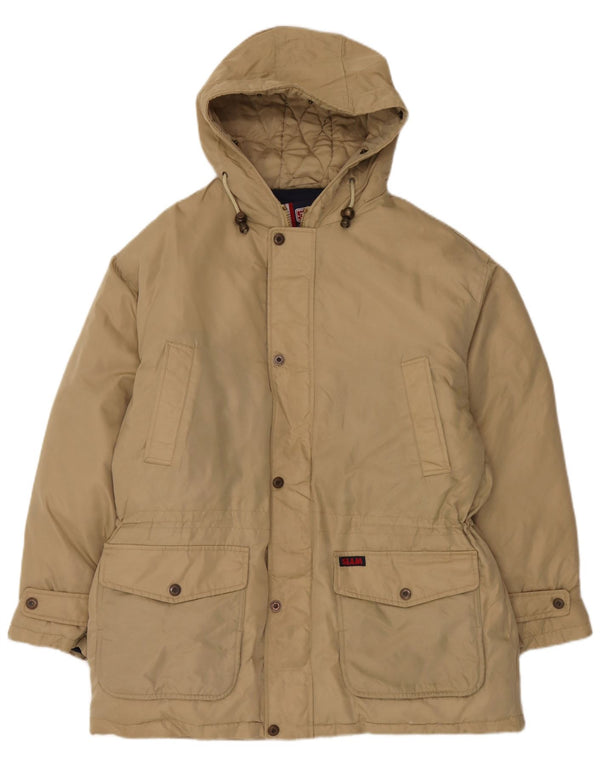 Slam Abrigo acolchado holgado con capucha para hombre UK 38 Medium Beige Nylon