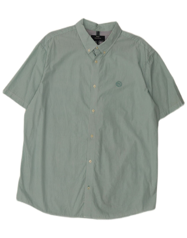 Camisa masculina de manga curta Marks & Spencer Heritage XL verde risca de giz de algodão