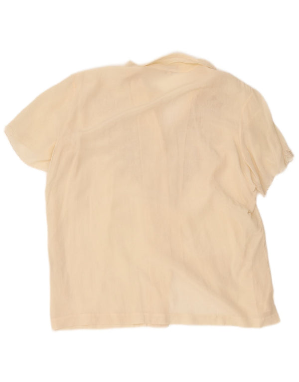 Camicetta vintage da donna a maniche corte IT 42 Seta bianco sporco medio