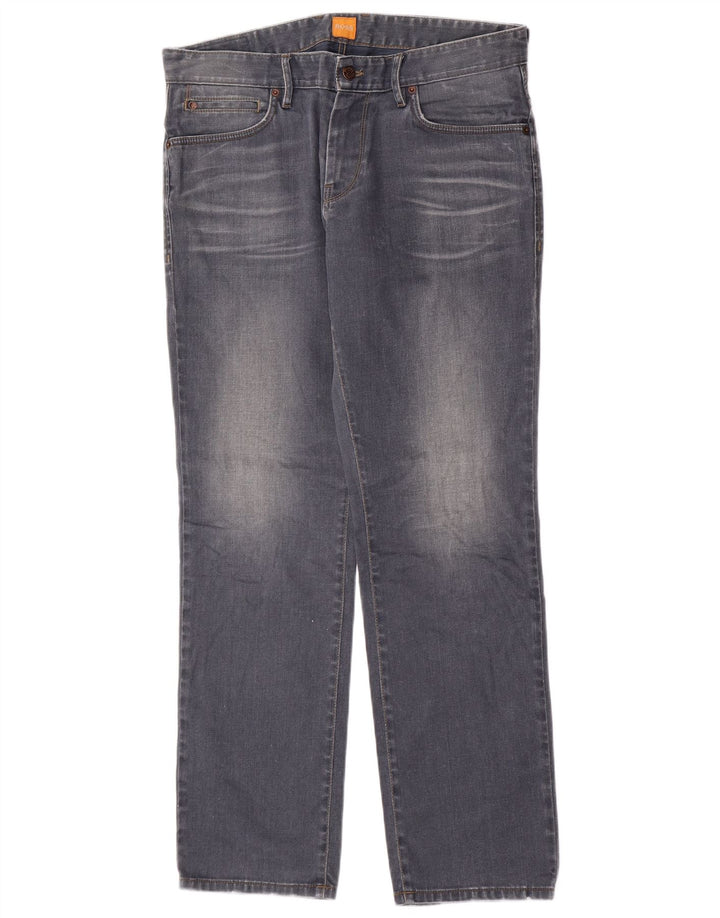 Hugo Boss Mens Straight Jeans W34 L32 Grey Cotton