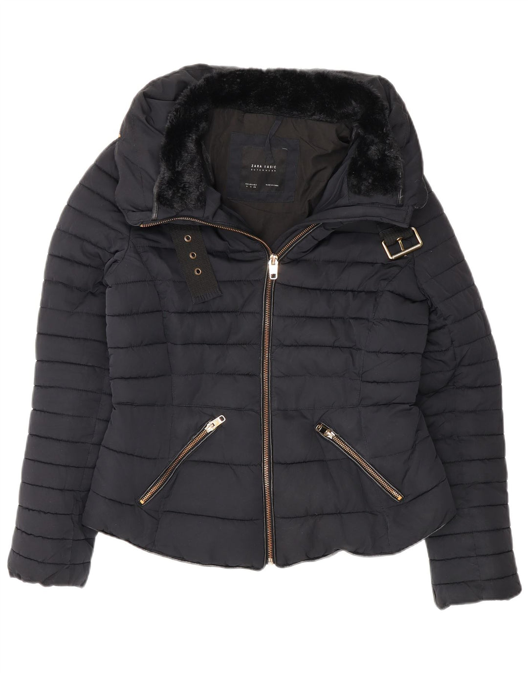Zara Dame Polstret Jakke UK 12 Medium Navy Blue Polyester