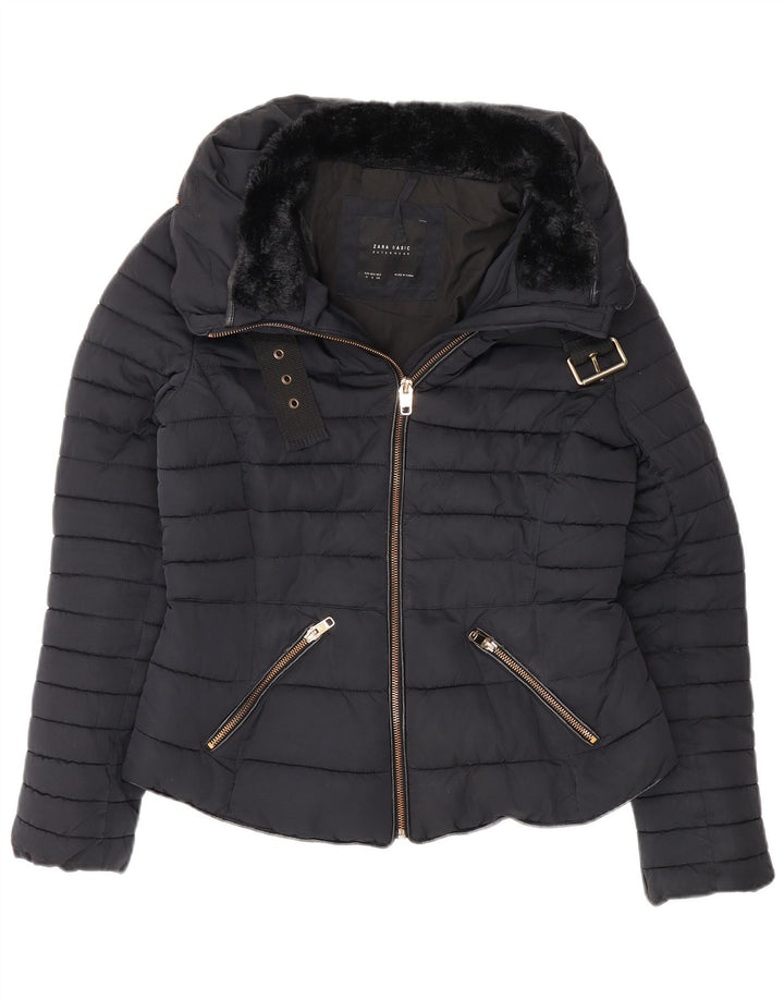 Zara Dame Polstret Jakke UK 12 Medium Navy Blue Polyester