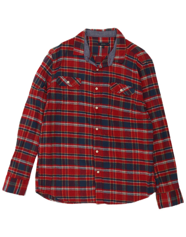 Brugi Chemise en flanelle pour homme en coton à carreaux rouges