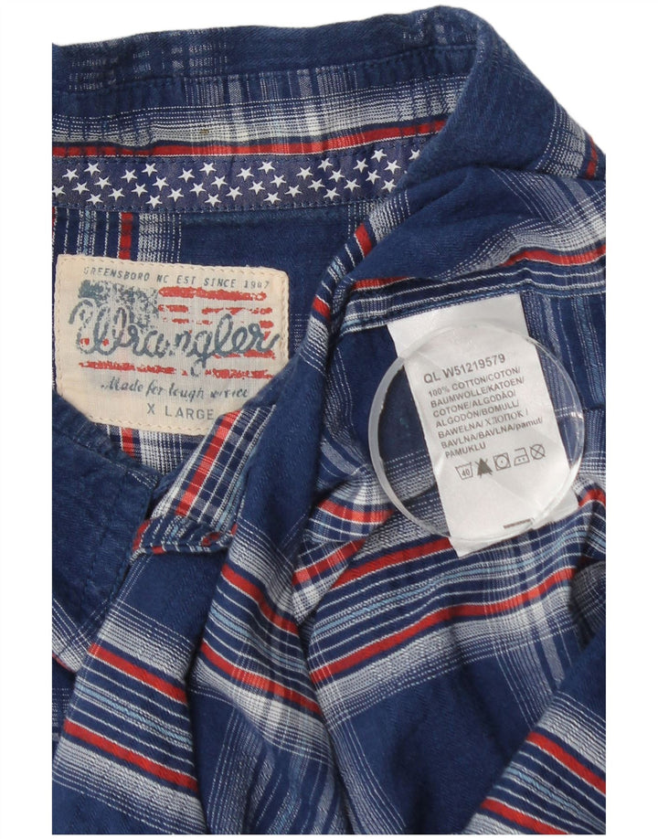 Wrangler Mens Short Sleeve Shirt XL Blue Check Cotton
