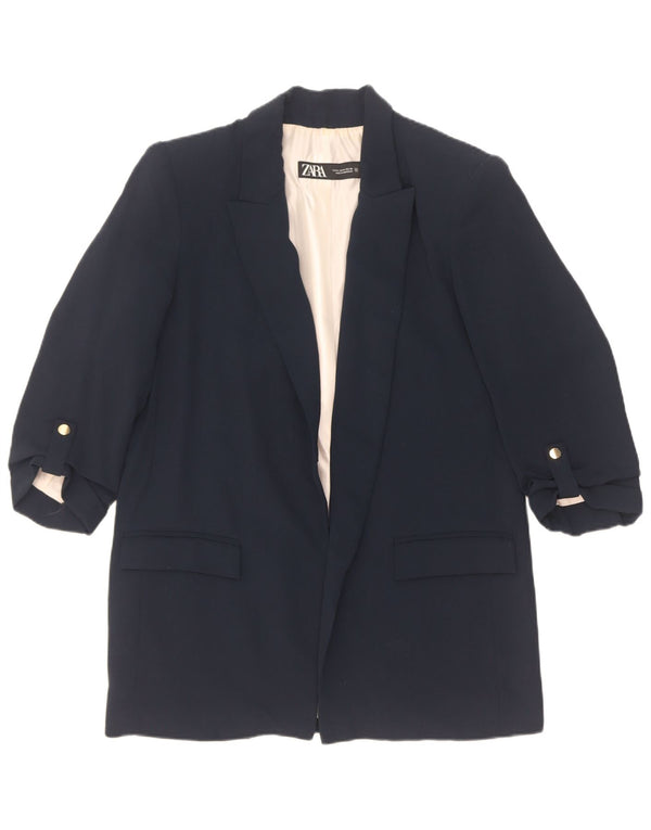 Zara Chaqueta tipo blazer abierta con manga 3/4 para mujer UK 44 Poliéster azul marino mediano