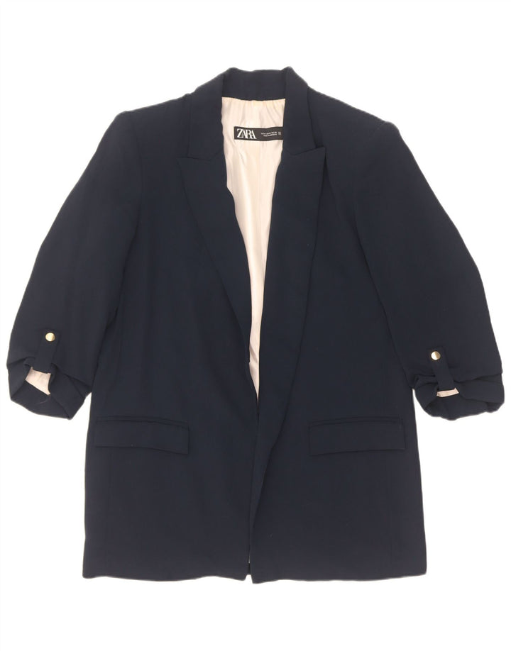 Zara Chaqueta tipo blazer abierta con manga 3/4 para mujer UK 44 Poliéster azul marino mediano
