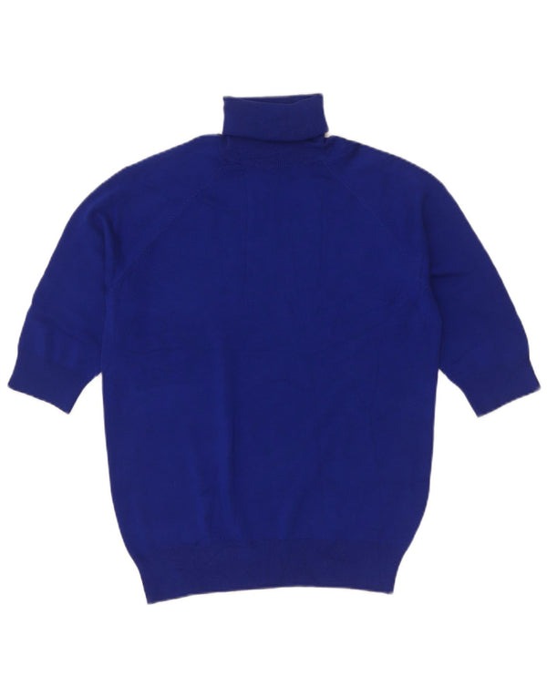 Zara Womens Short Sleeve Roll Neck Jumper Sweater UK 12 Medium Blue Viscose