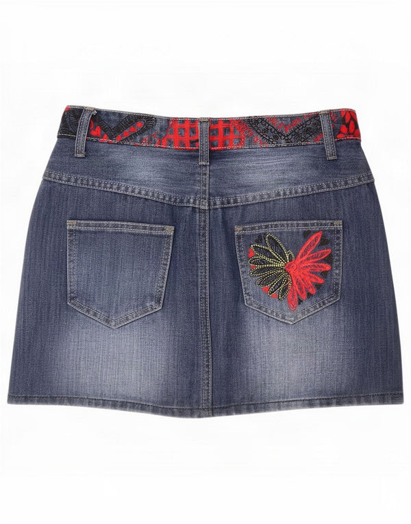 Desigual Gonna in denim da donna EU 36 Small W27 Blu floreale Cotone