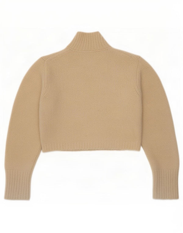 Zara Pull court surdimensionné à col roulé pour femme UK 10 Petit Beige