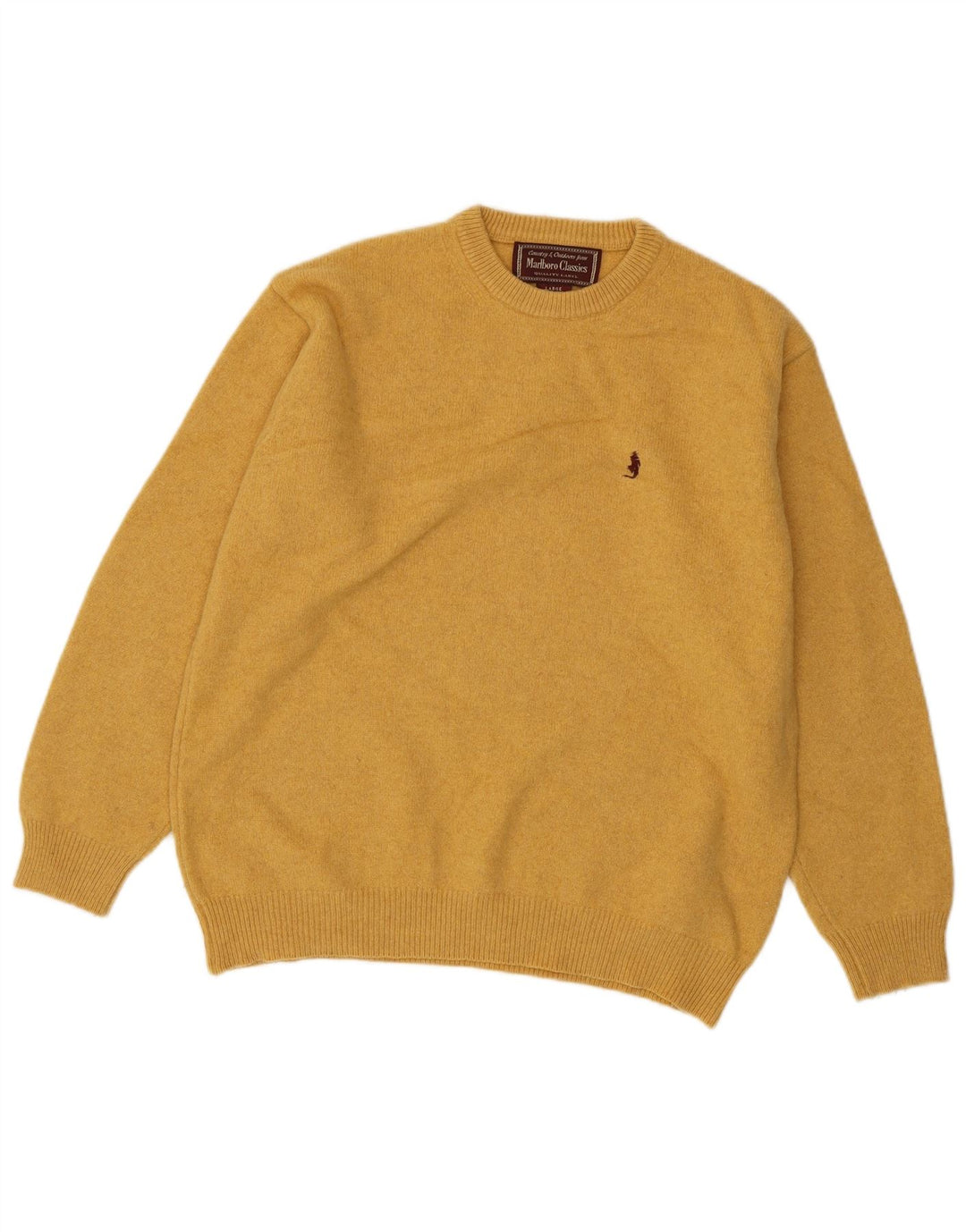 MARLBORO CLASSICS Womens Crew Neck Jumper Sweater UK 16 Large Yellow Wool