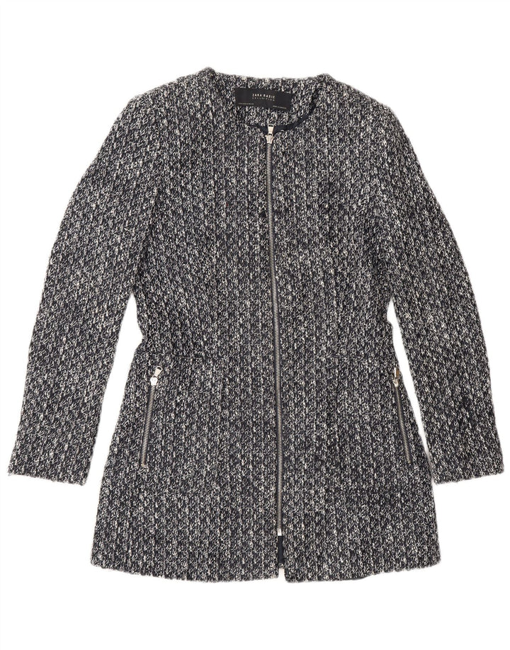Zara Womens Full Zip Blazer Jacket UK 12 Medium Grey Cotton