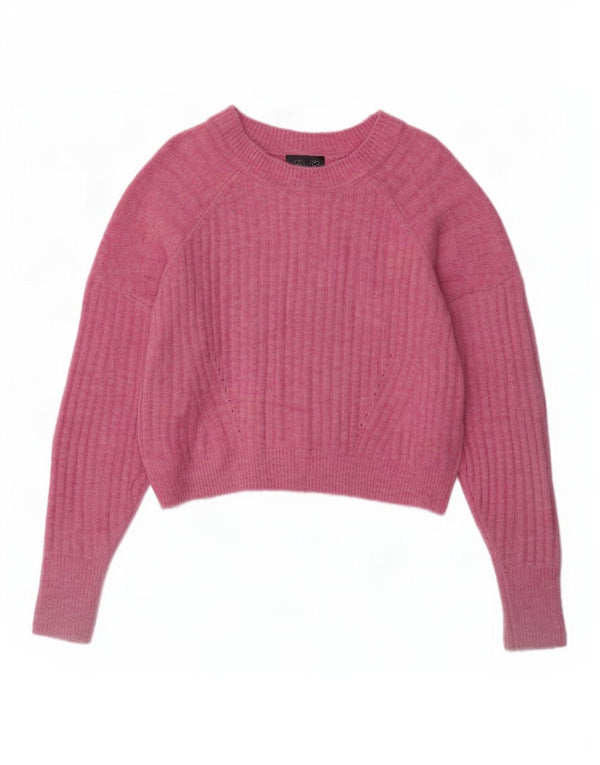 Topshop Womens Crop Oversized Crew Neck sweater UK 6 XS Pink Akryl