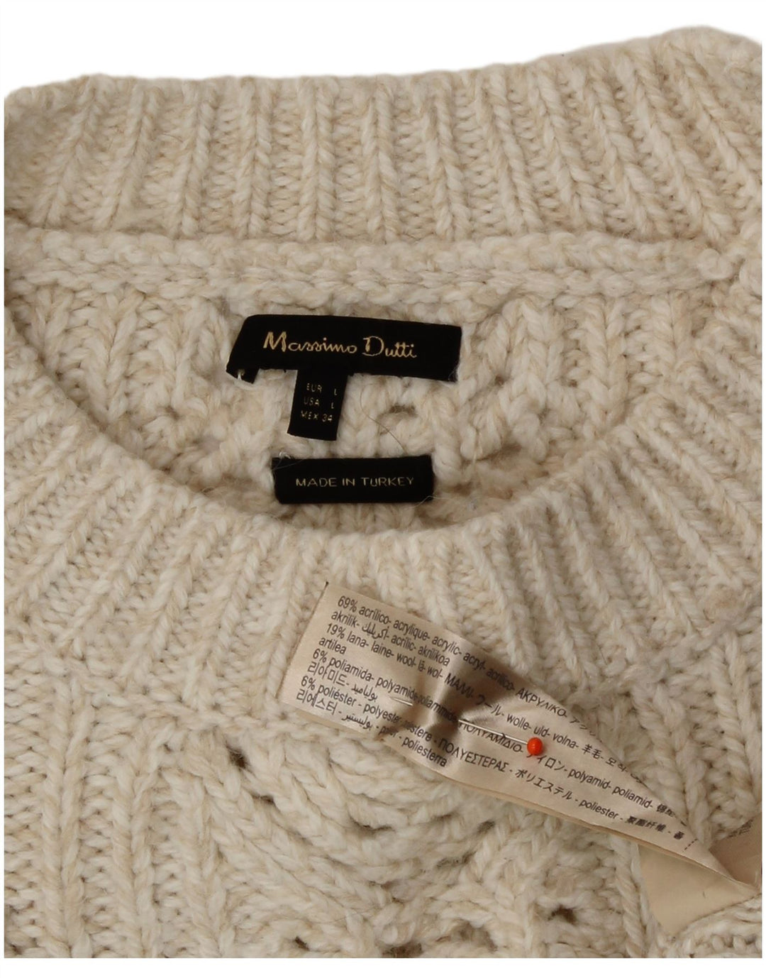 Massimo Dutti Womens Crew Neck Jumper Sweater UK 16 Large Off White