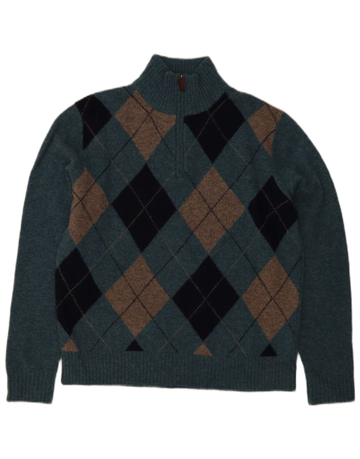 Мужской джемпер с воротником на молнии J. Crew, средний синий аргайл/ромб из овечьей шерсти