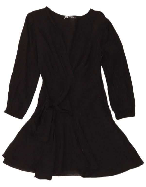 Zara Womens 3/4 Sleeve A-Line Dress UK 6 XS Black Viscose