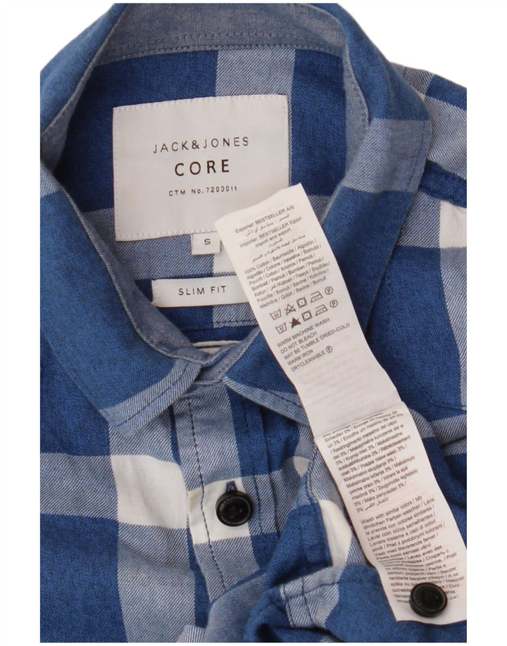 Jack & Jones Mens Slim Fit Flannel Shirt Small Blue Check Cotton