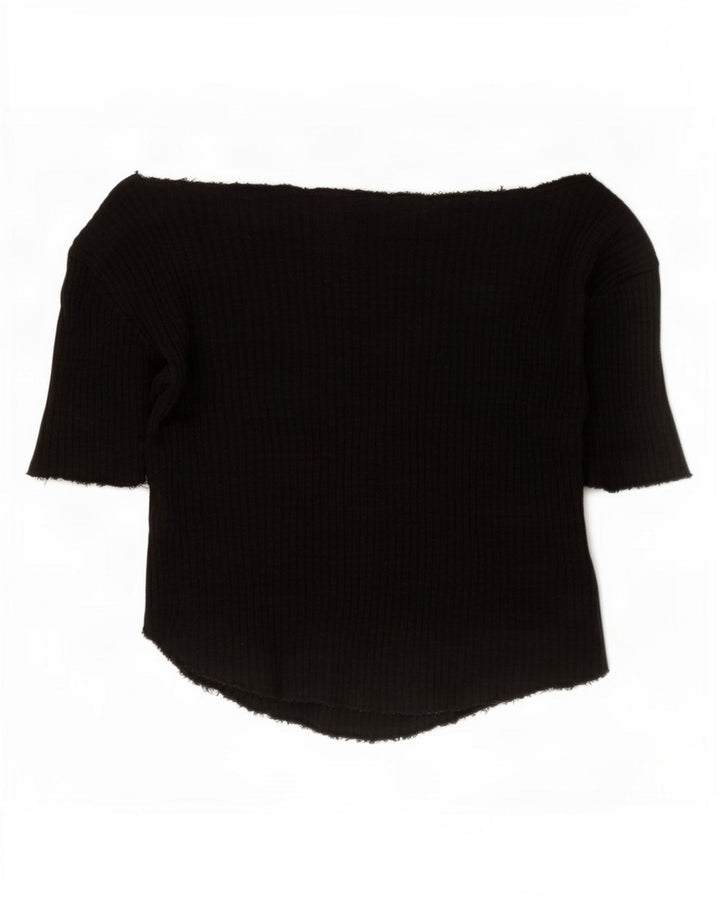 Zara Damen Crop Off Shoulder Top UK 12 Medium Schwarz