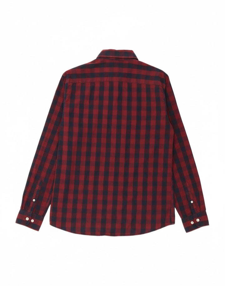 JACK & JONES Mens Shirt Medium Burgundy Check Cotton