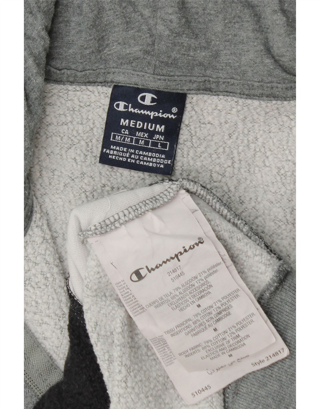 Champion Mens Zip Hoodie Sweater Medium Grey Colourblock Cotton